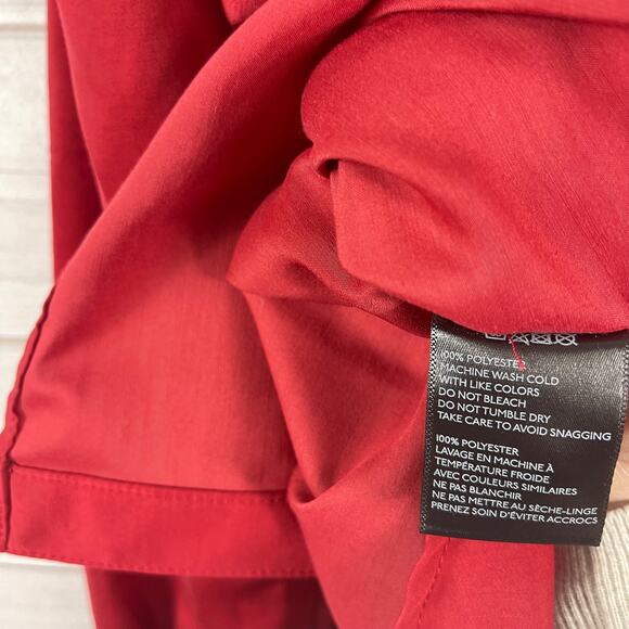 ANTHROPOLOGIE LEE Embroidered Red Satin Feel Button Down Long Sleeve Small - Picture 7 of 9